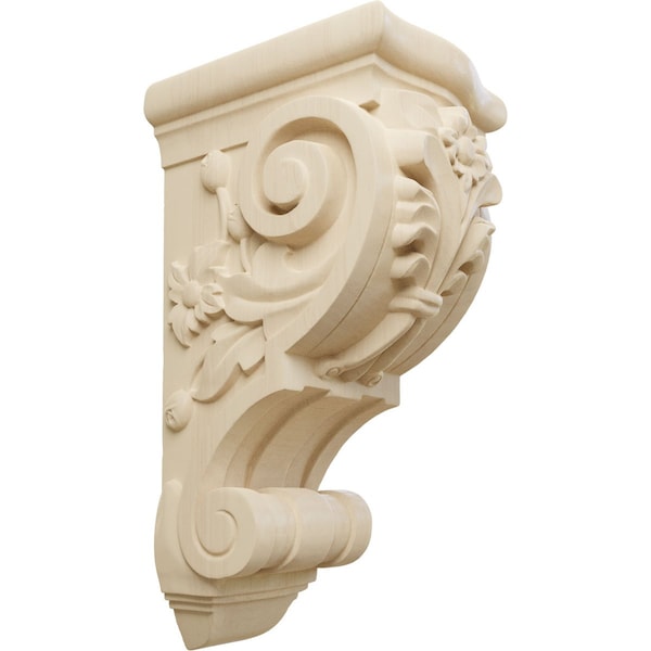 Ekena Millwork 6 1/4"W x 7 5/8"D x 14 1/8"H Large Floral Corbel, Rubberwood COR06X07X14FLRW - main